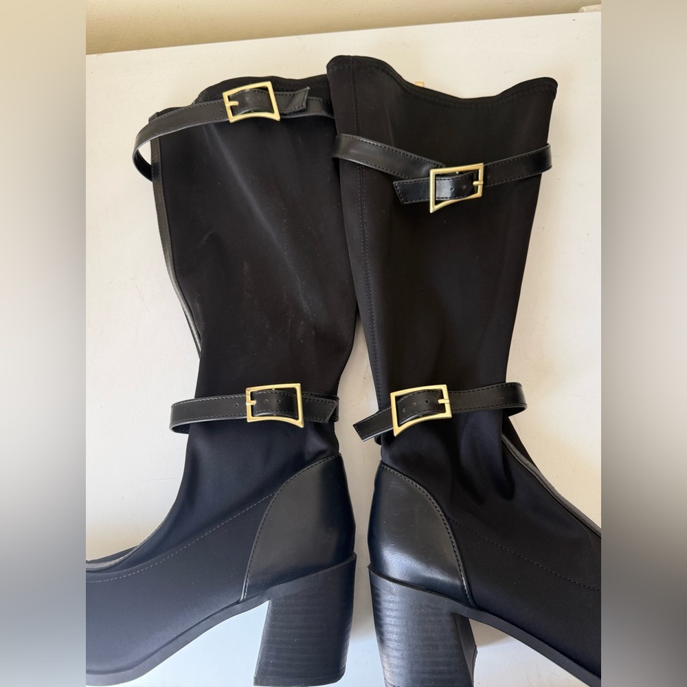 Journee Collection Gaibree Black Knee-High Wide Calf Boots with Buckle Accents